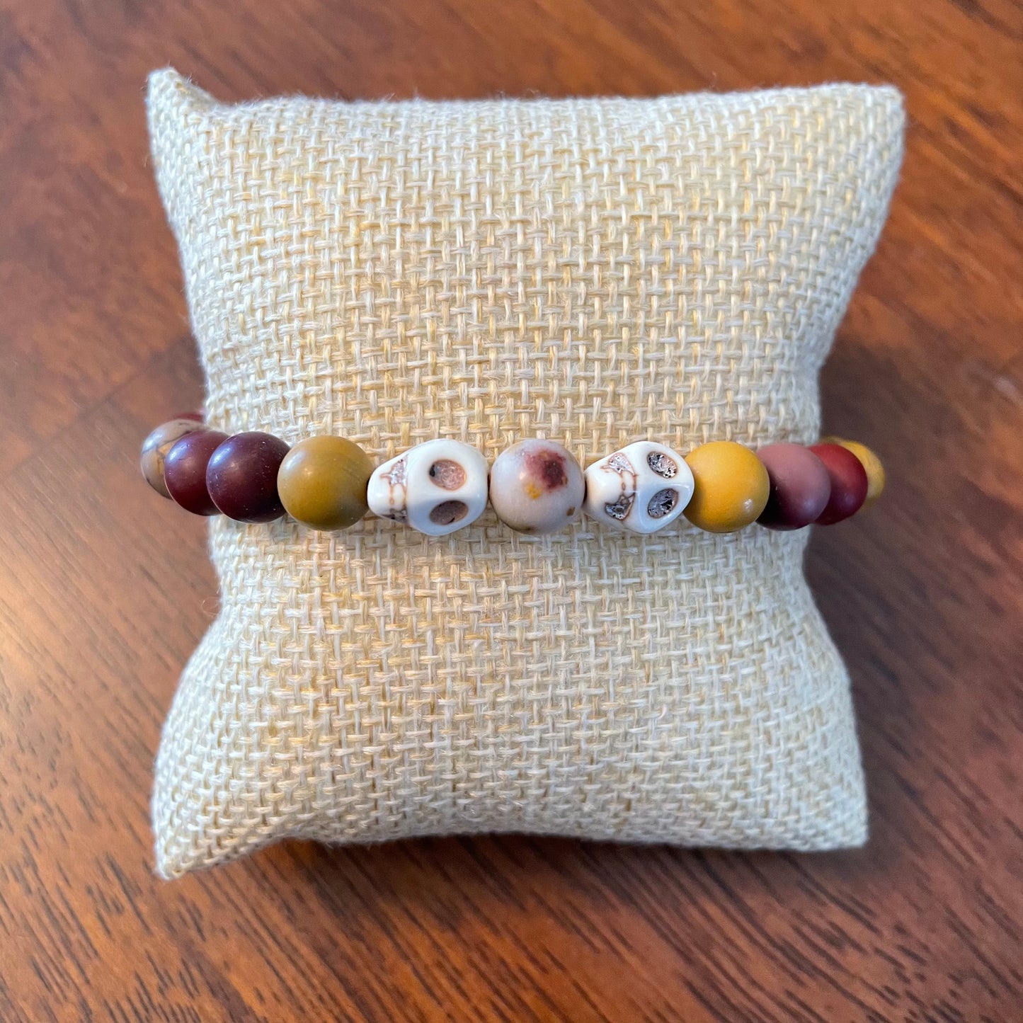 Mookaite + Howlite Skull Bracelet