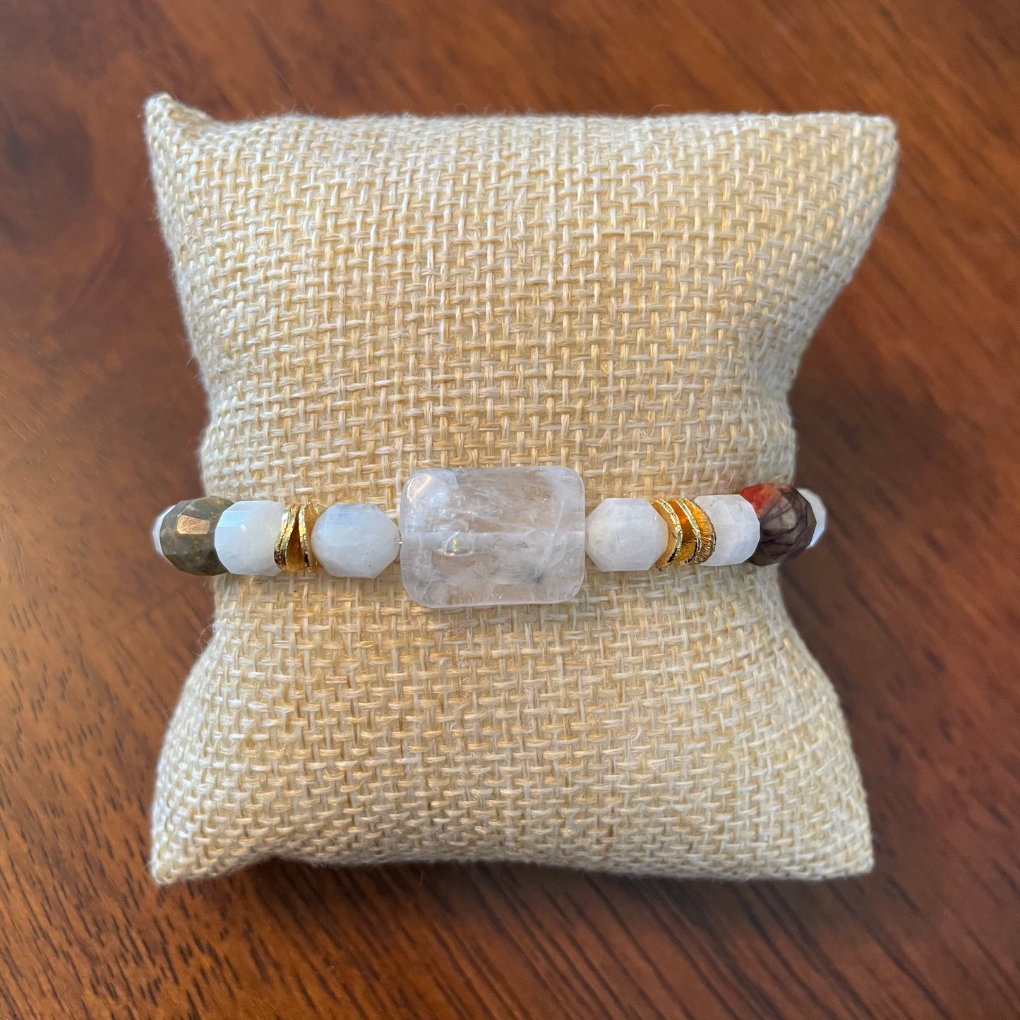 Rainbow Moonstone + Red Creek Jasper Bracelet
