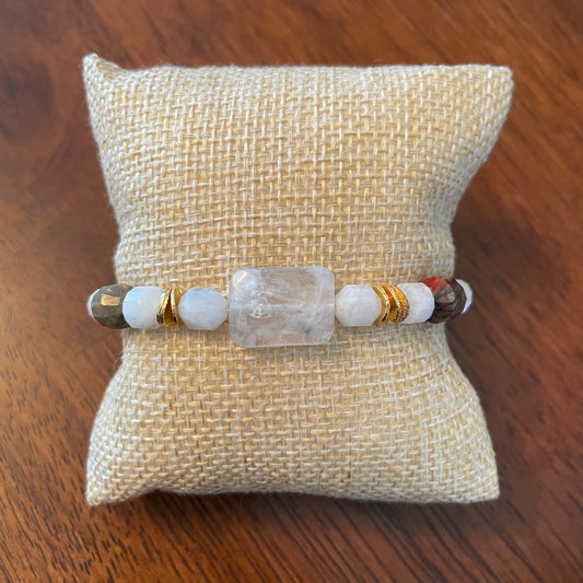 Rainbow Moonstone + Red Creek Jasper Bracelet
