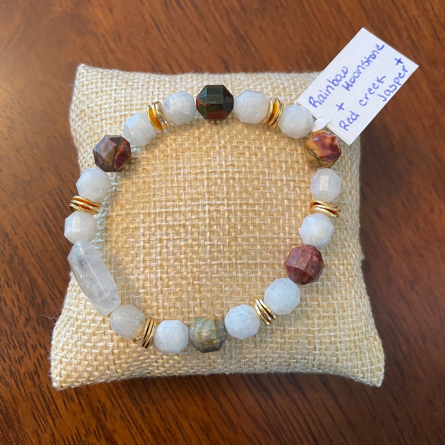 Rainbow Moonstone + Red Creek Jasper Bracelet