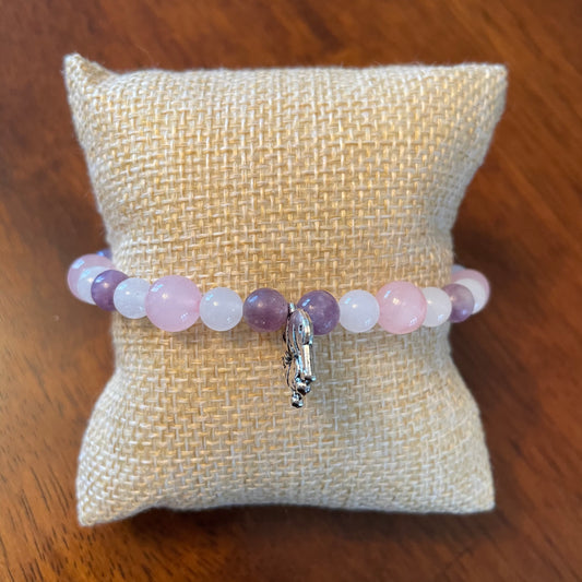 White Jade, Rose Quartz, + Lepidolite Bracelet