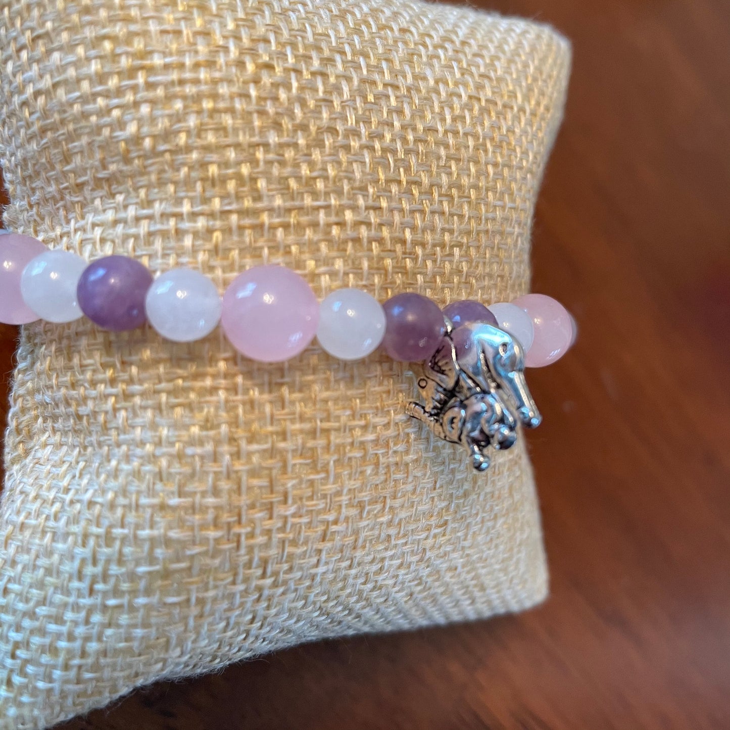 White Jade, Rose Quartz, + Lepidolite Bracelet