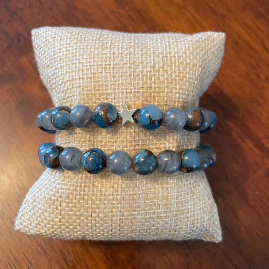 Aquamarine Mosaic Quartz + Labradorite Bracelet