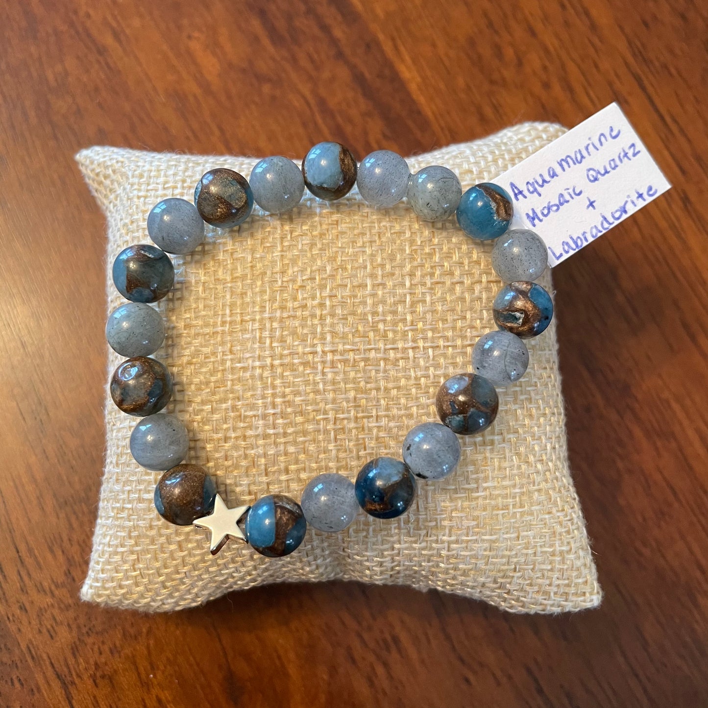 Aquamarine Mosaic Quartz + Labradorite Bracelet