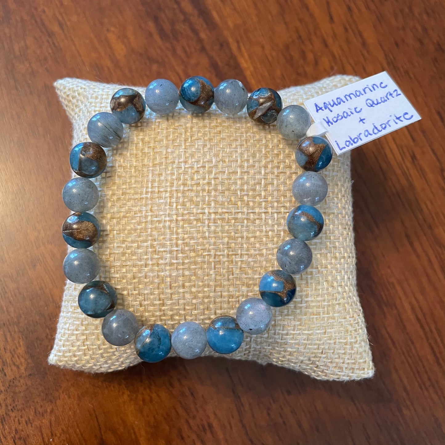 Aquamarine Mosaic Quartz + Labradorite Bracelet