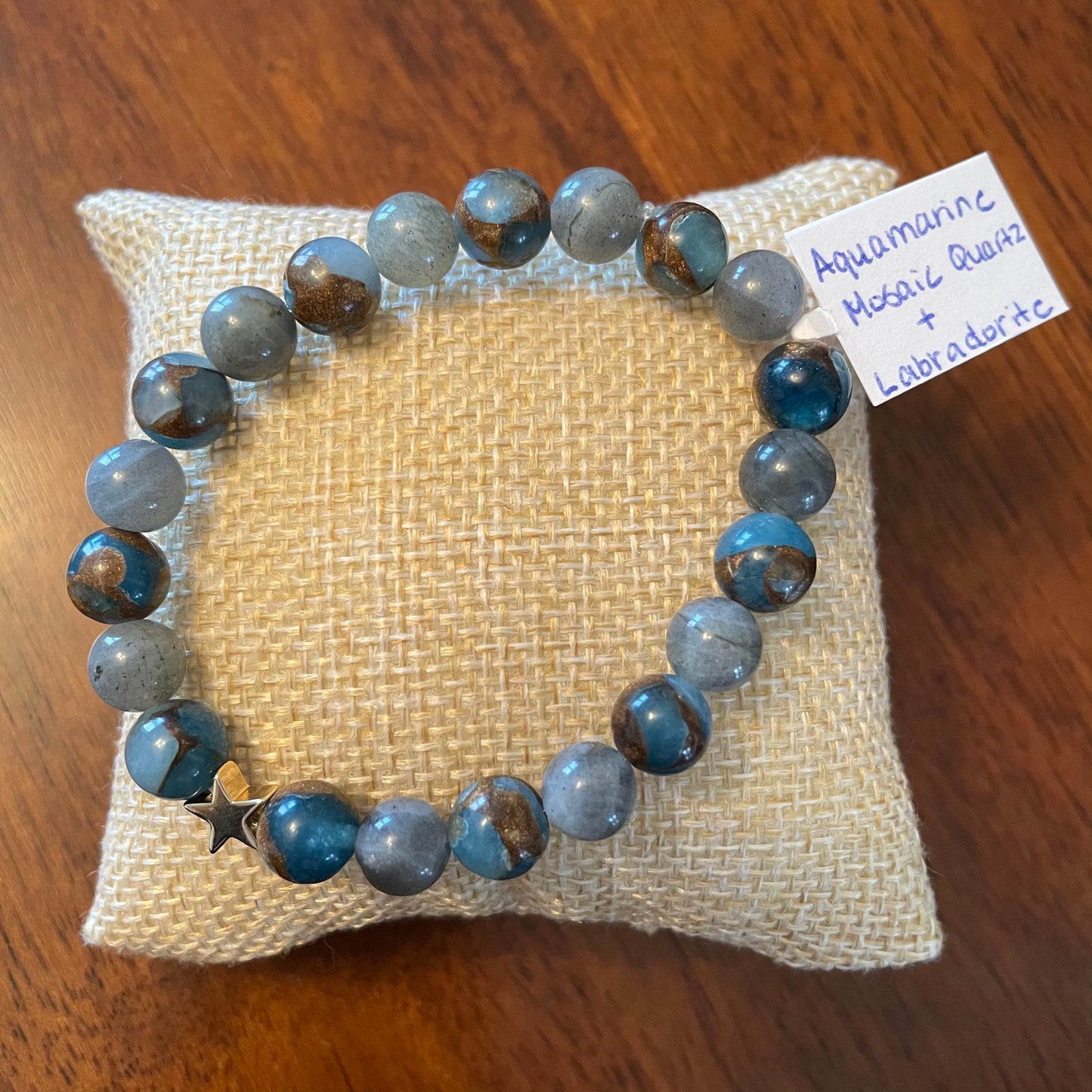 Aquamarine Mosaic Quartz + Labradorite Bracelet