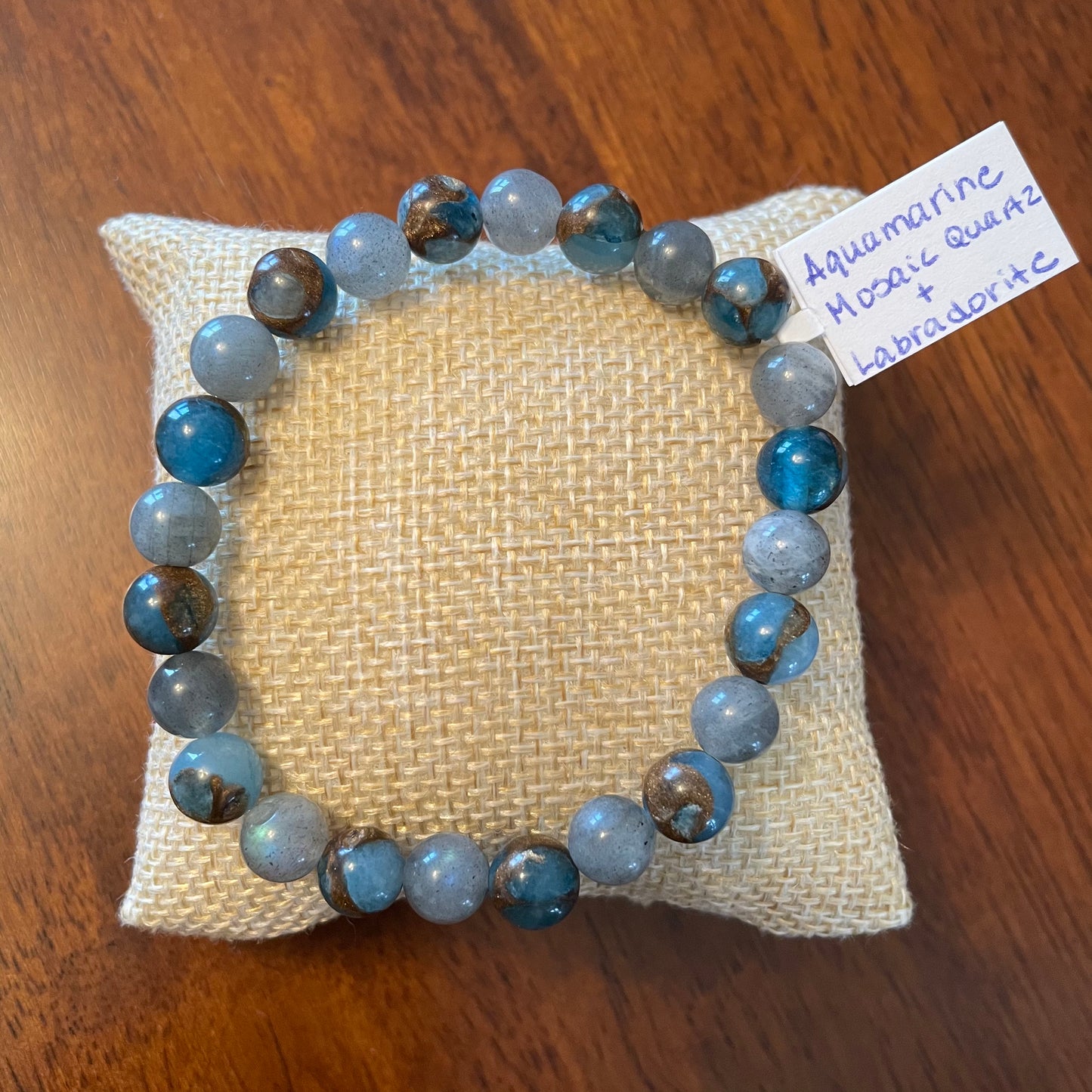 Aquamarine Mosaic Quartz + Labradorite Bracelet