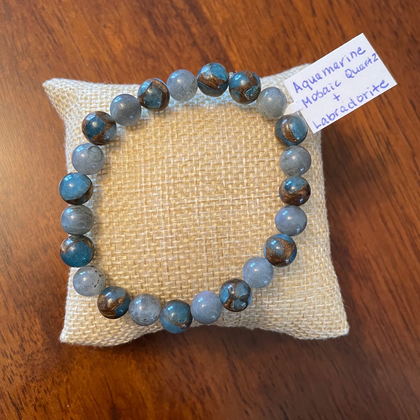 Aquamarine Mosaic Quartz + Labradorite Bracelet